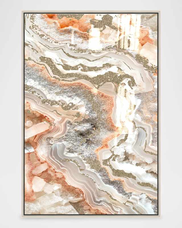 "Peach Geode" Hand-Embellished Framed Giclee